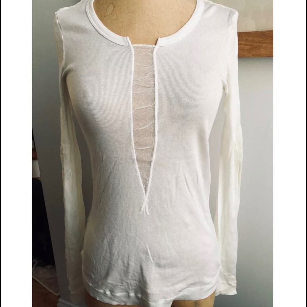Schiesser x Kostas Murkudis white pima cotton t-shirt with tulle mesh insert